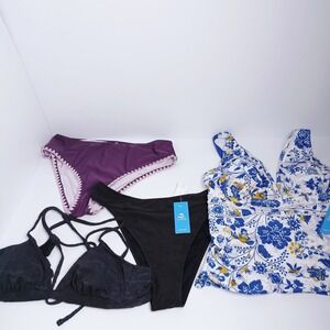 Cupshe Women Swimwear Lot 4pc Floral Tankini Scalloped Bikini Top Bottoms New